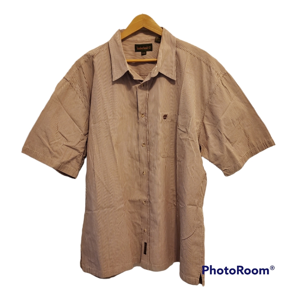 Timberland Brown/Off White Stripes Short Sleeve Button-Down Shirt Size XXL